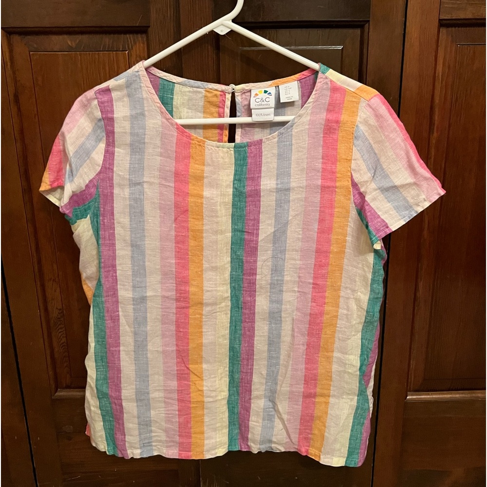 C&C California multicolor striped linen top- size S